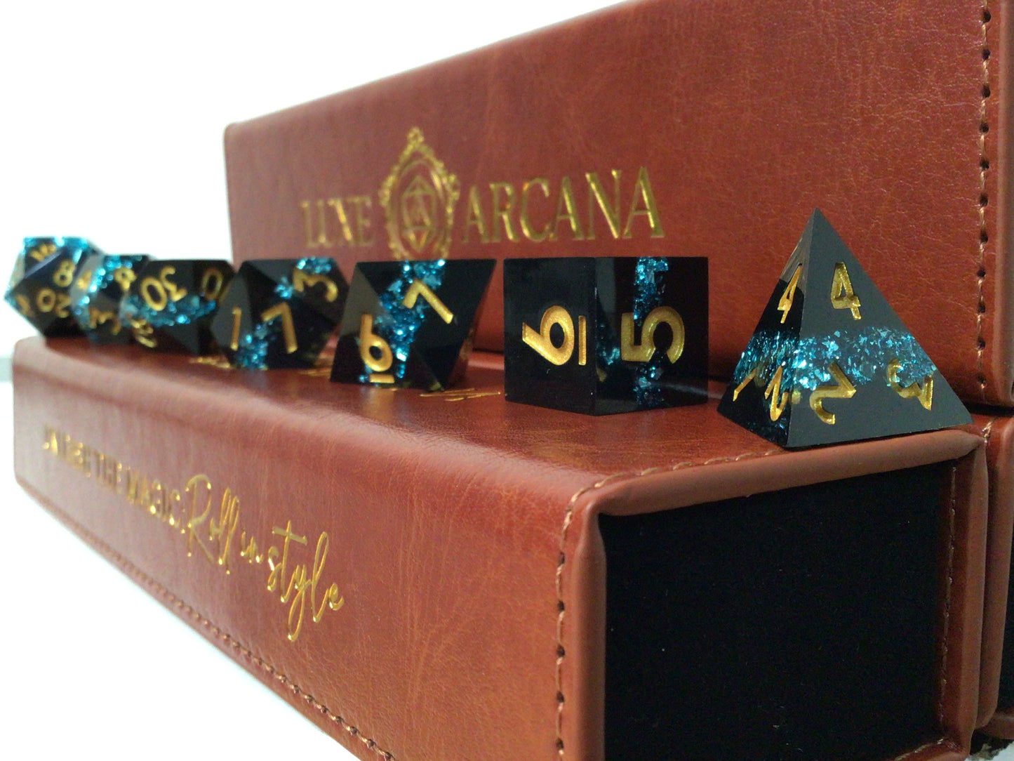 Blue Powder Black with Gold - Luxe Arcana - RPG Dice Set (7ct)