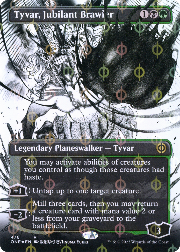 Tyvar, Jubilant Brawler (Borderless) (Step-and-Compleat Foil) (ONE-476) - Phyrexia: All Will Be One: (Showcase) (Borderless) Foil