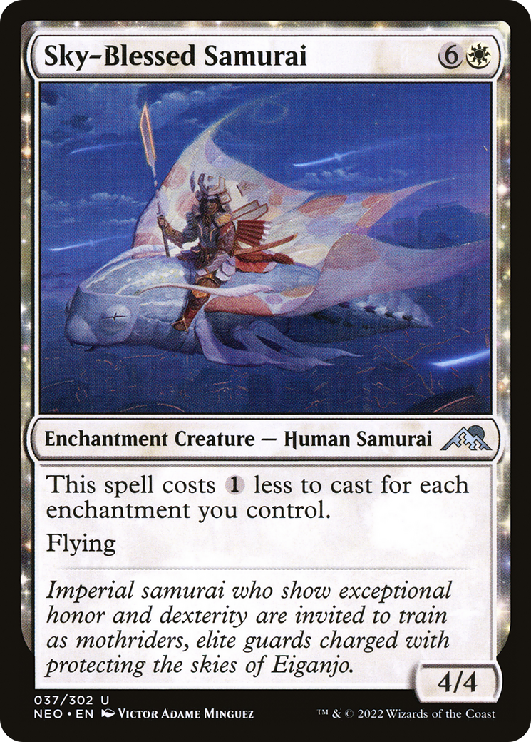 Sky-Blessed Samurai (NEO-037) - Kamigawa: Neon Dynasty: (enchantment)