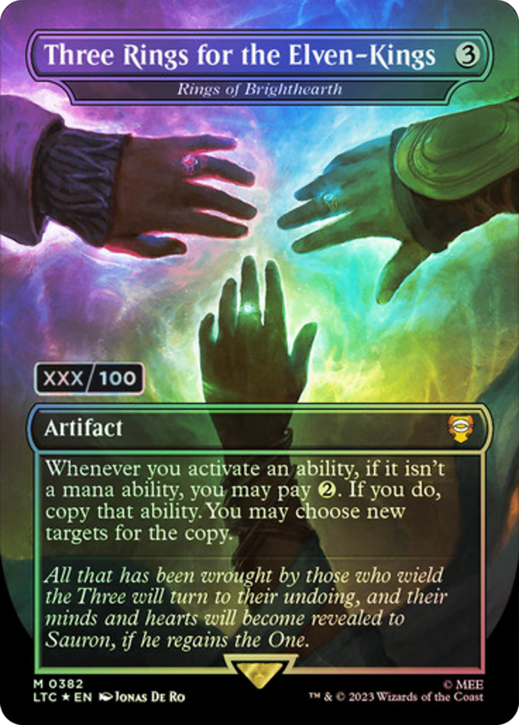 Three Rings for the Elven-Kings - Rings of Brighthearth (Serial Numbered) (LTC-382Z) - Tales of Middle-earth Commander / Three Rings for the Elven-Kings (Borderless) Foil