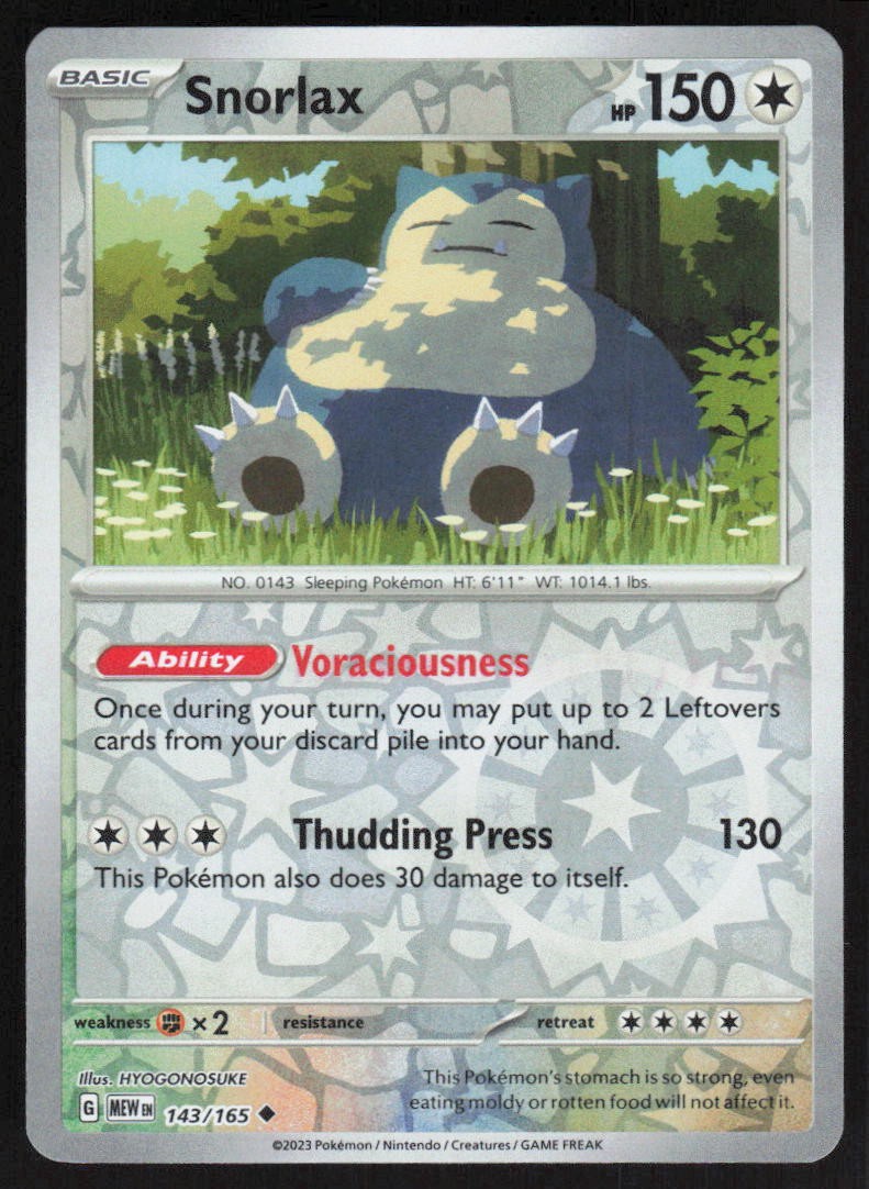 Snorlax 143/165  - Reverse Holofoil SV Scarlet & Violet 151 - Uncommon