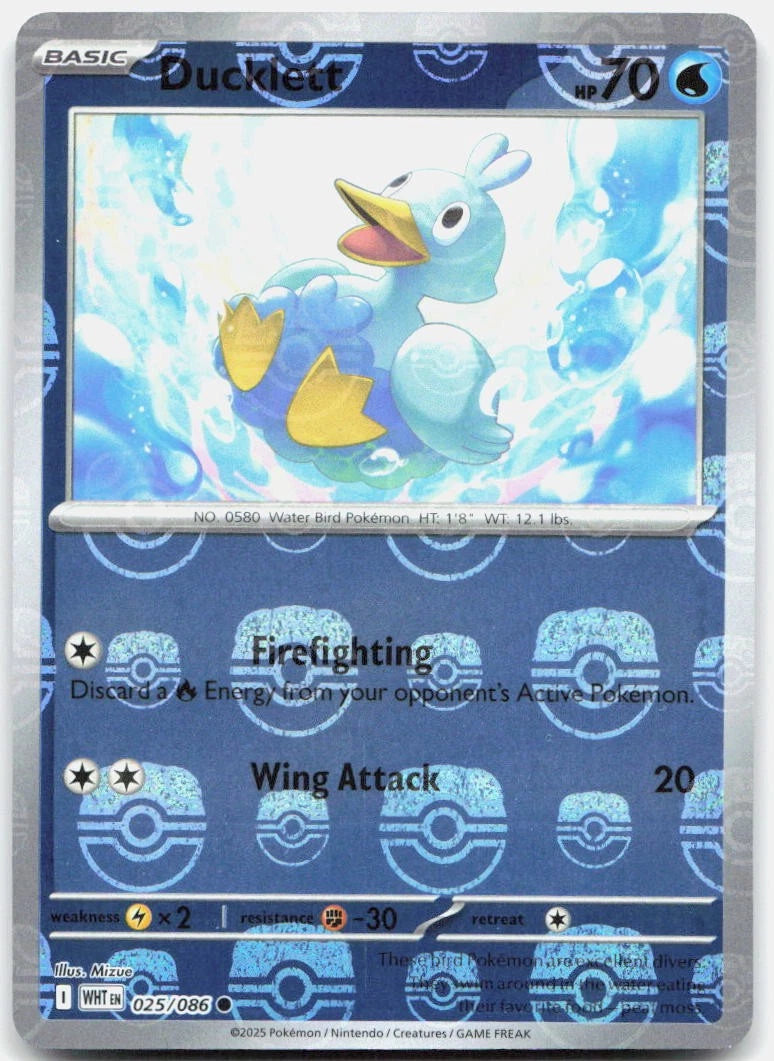 Ducklett (Master Ball Pattern) 025/086  - Holofoil SV White Flare - Common