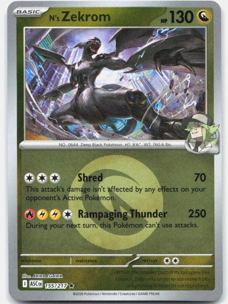 N's Zekrom (Energy Symbol Pattern) 155  - Reverse Holofoil ME Ascended Heroes - Rare