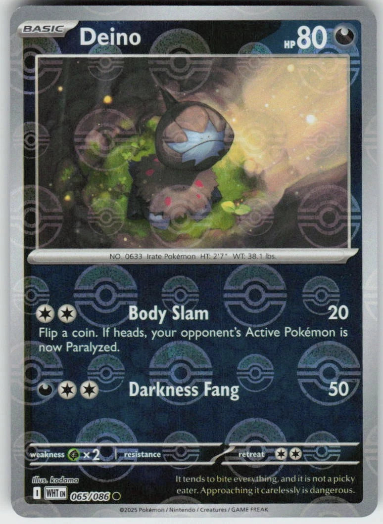 Deino (Poke Ball Pattern) 065/086  - Holofoil SV White Flare - Common