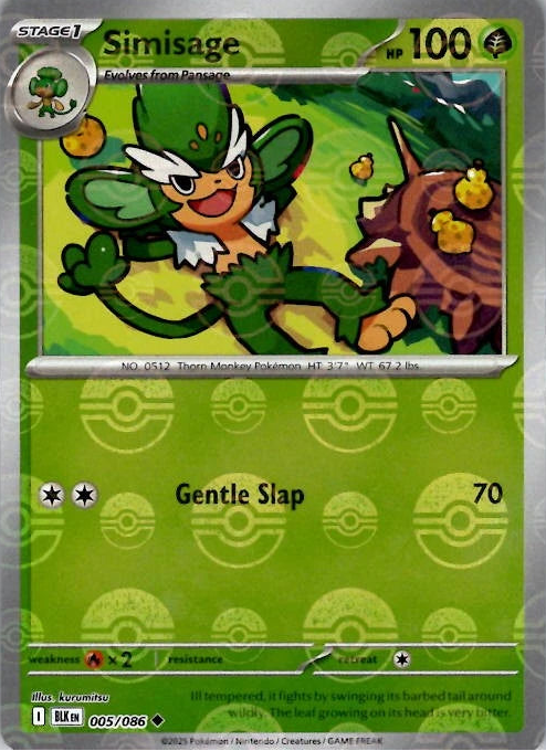 Simisage (Poke Ball Pattern) 005/086  - Holofoil SV Black Bolt - Uncommon