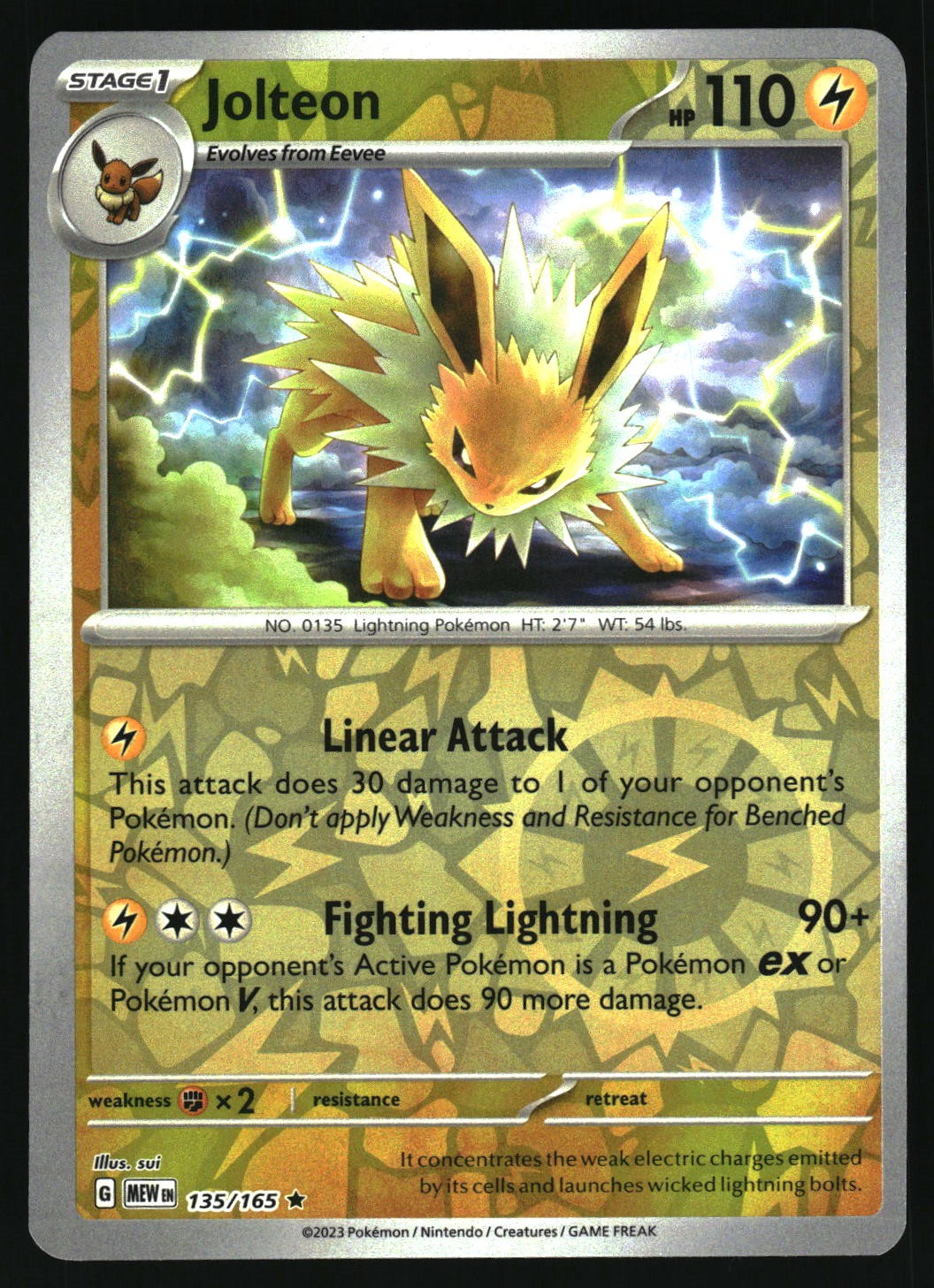 Jolteon 135/165  - Reverse Holofoil SV Scarlet & Violet 151 - Rare
