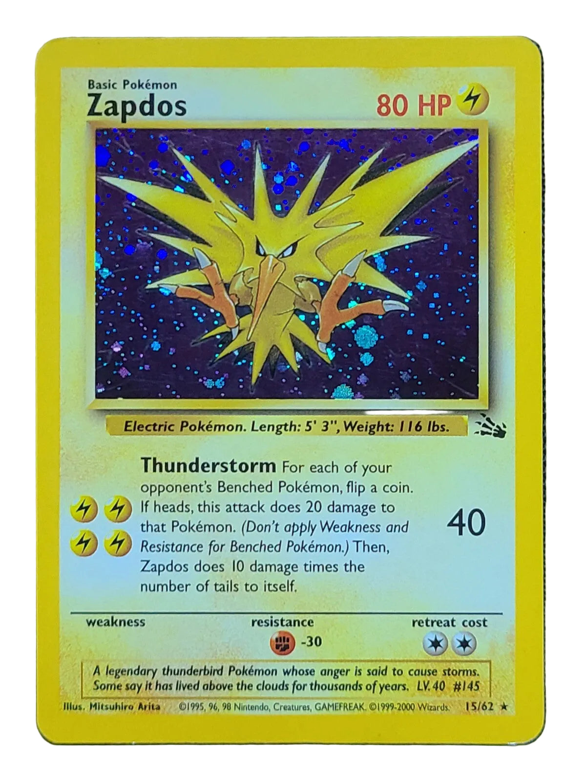 Zapdos (15) 015/62  - Unlimited Holofoil Fossil - Holo Rare