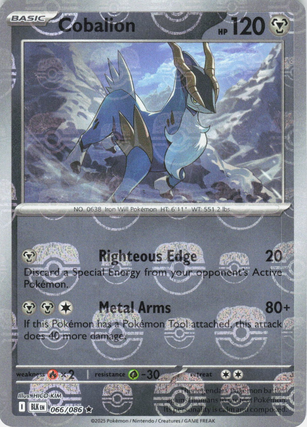 Cobalion (Master Ball Pattern) 066/086  - Holofoil SV Black Bolt - Rare