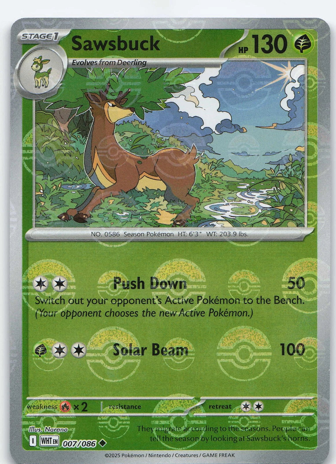 Sawsbuck (Poke Ball Pattern) 007/086  - Holofoil SV White Flare - Uncommon