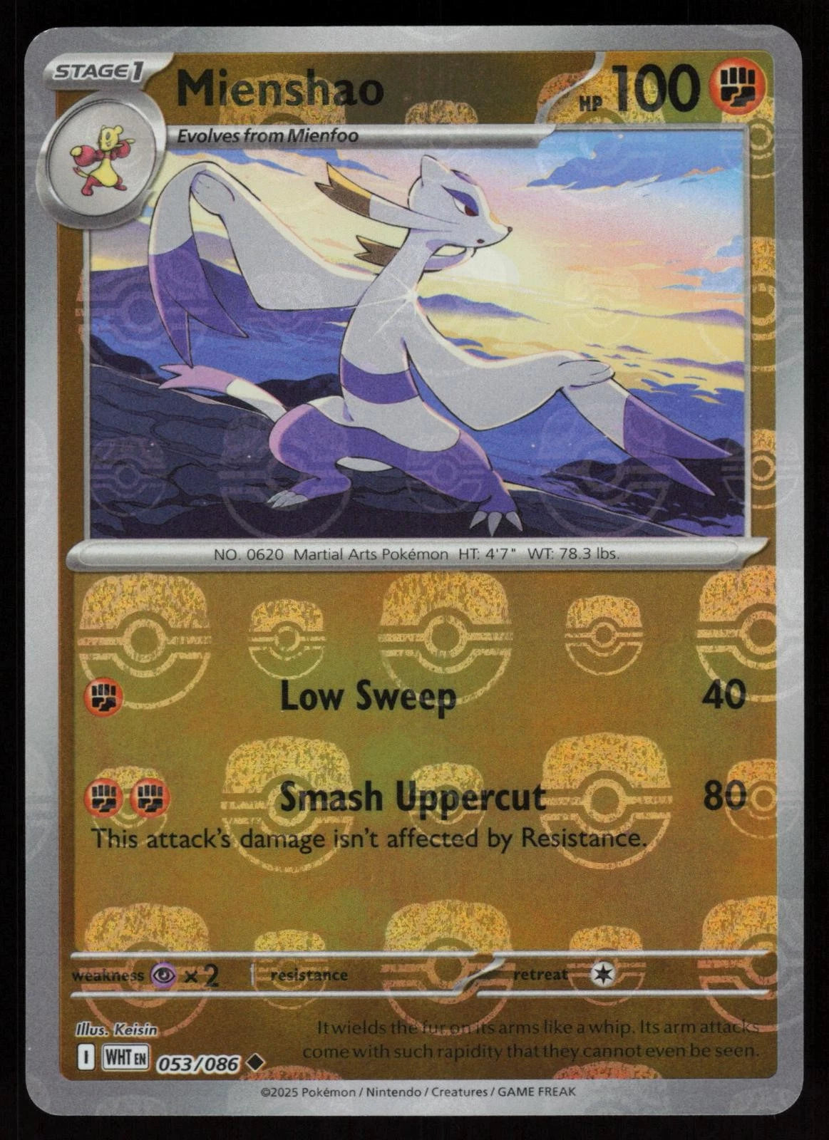 Mienshao (Master Ball Pattern) 053/086  - Holofoil SV White Flare - Uncommon