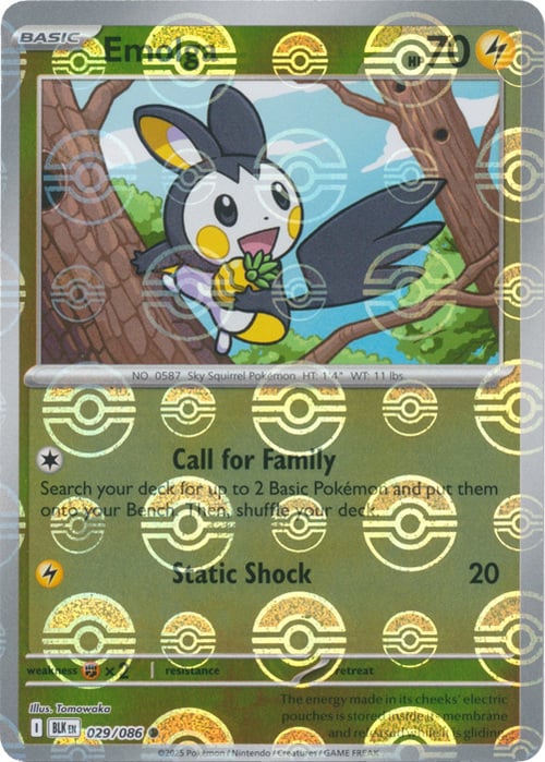 Emolga (Poke Ball Pattern) 029/086  - Holofoil SV Black Bolt - Common